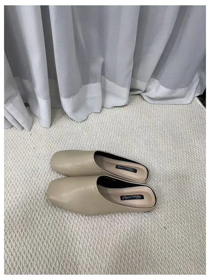 Fashion Square Toe Flat Slippers Women Casual Slip On Mule Luxury Brand Outsides Slides Elegant Pleated Ladies Shoes Sandal Flip