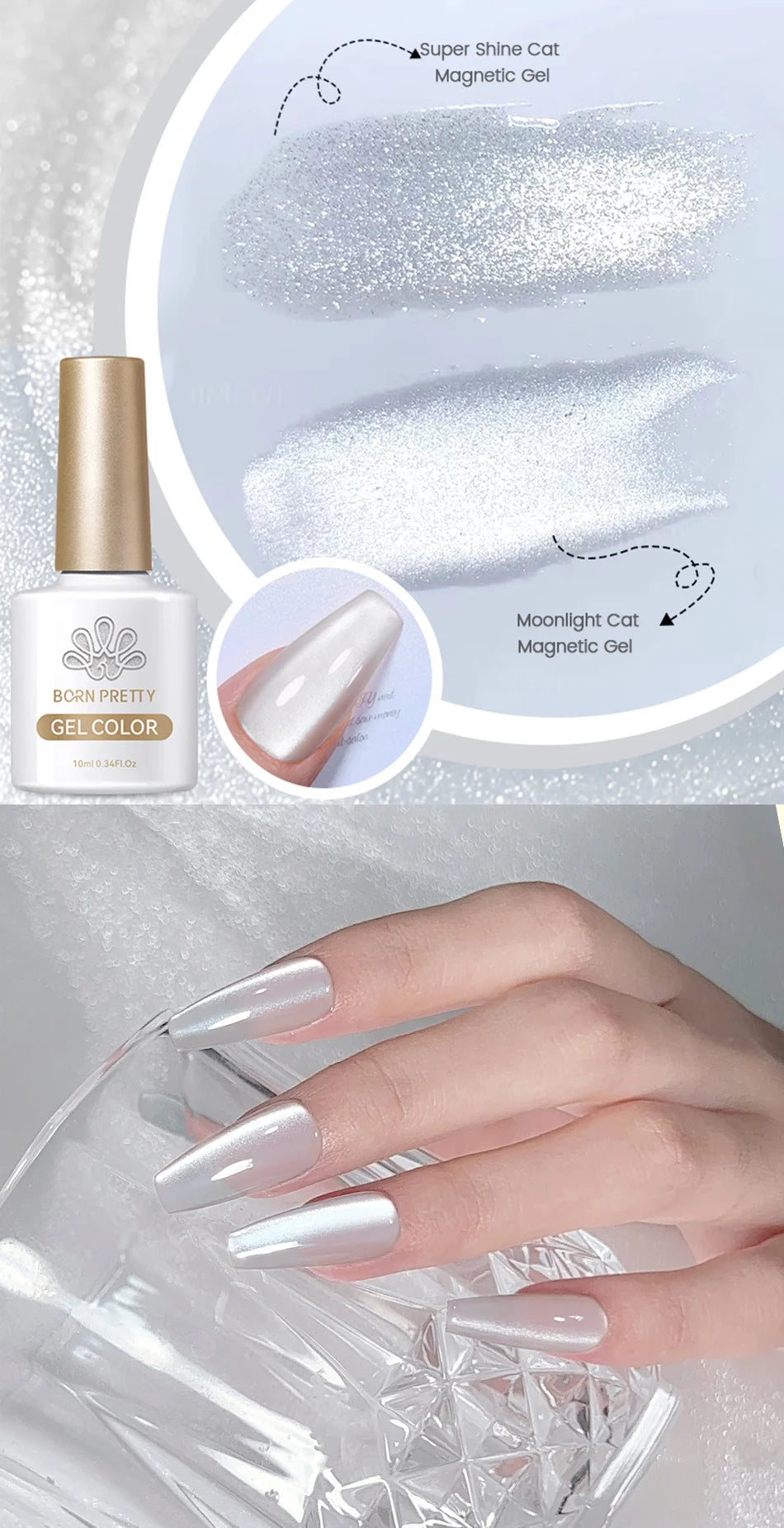 BORN PRETTY 10ml Cat Magnetic Gel Nail Polish Moonlight Glass Bead Water Light Crystal Soak Off UV Varnish For DIY Nail Art