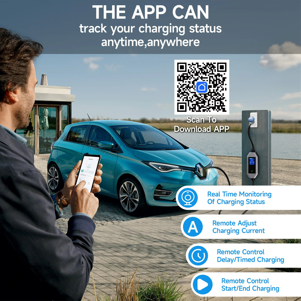 JNTAFEV Portable Charger 7.2KW 32A Type2 IEC62196-2 Electric Car Charger Type1 J1772 EV Charger GB/T CEE Plug WIFI APP Control