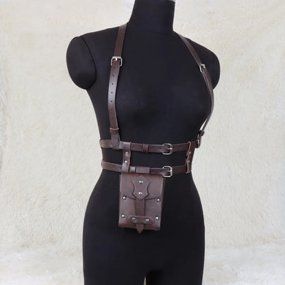 UYEE Punk Style Y2K Fashion Pu Leather Waist Belt For Women Harness Belt With Bag Suspenders Body Corset Halloween Accessories
