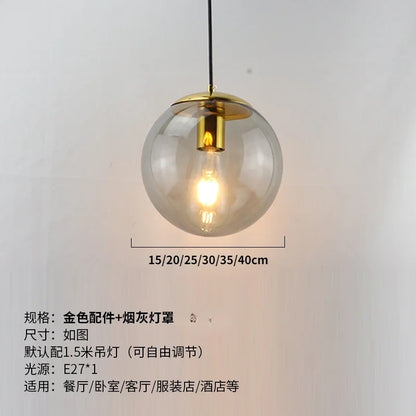 Modern Simple Glass Chandelier Bar Counter Restaurant Gold Hanging Lights Silver Metal Amber Ashtray Ball Glass Suspension Lamp