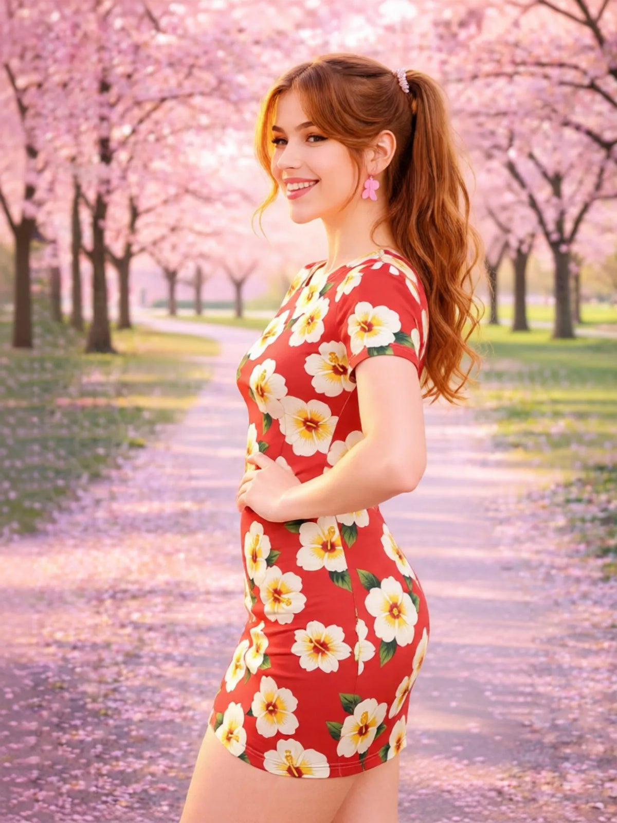 Womens Short Sleeve Bodycon Mini Dress Slim Fit Crew Neck Floral Print Casual Summer Party Lightweight Stretch Vacation Sundress