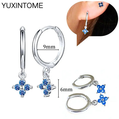 925 Sterling Silver Needle Dark Blue Crystal Silver Earrings Women's Exquisite Heart Blue Pendant Hoop Earrings Luxury Jewelry