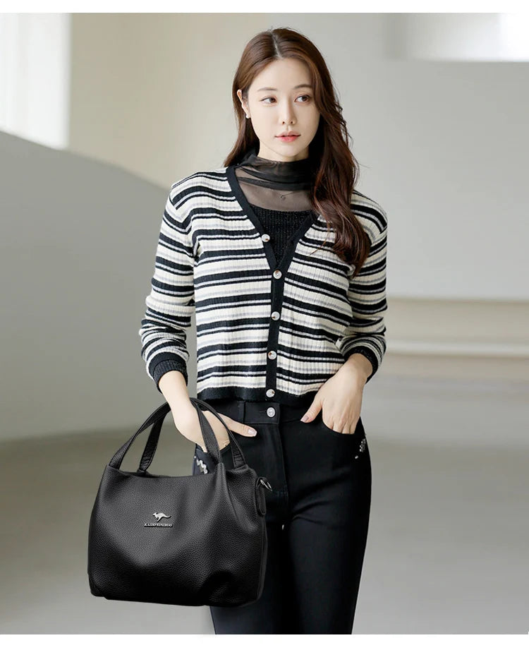 Genuine Soft PU Leather Handbags for Women Vintage Shoulder Tote Bag Luxury Designer Ladies Large Capacity Purse Bags Sac A Main