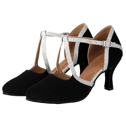New Latin Dance Shoes Ladies Salsa Tango Ballroom Party High Heels Black Silver Summer Closed Toe Women's Shoes Dancing Shoes