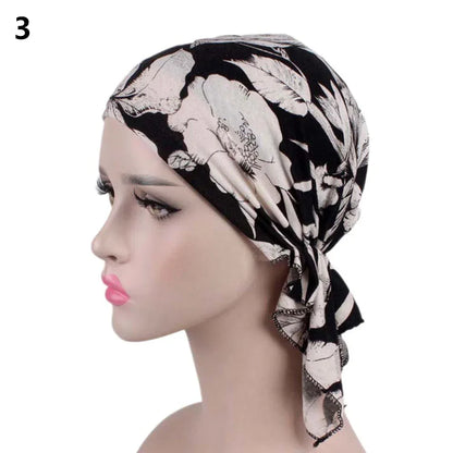 2020 NEW Fashion Women Flower Muslim Ruffle Cancer Chemo Hat Beanie Scarf Turban Head Wrap Cap Printed Headwear Lady Hats
