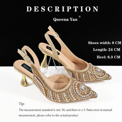 Queena Yan 2026 Elegant Nigerian Women's Royal Blue Only Shoes or with Rhinestone Handbag Set - Italian Design for Weddings