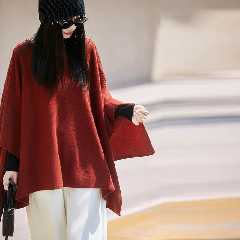 Autumn New 100% Merino Wool Shawl Pullover For Women Soft Solid Cashmere Knitwear Shawl Scarf Female Popular Sweater Grace Tops