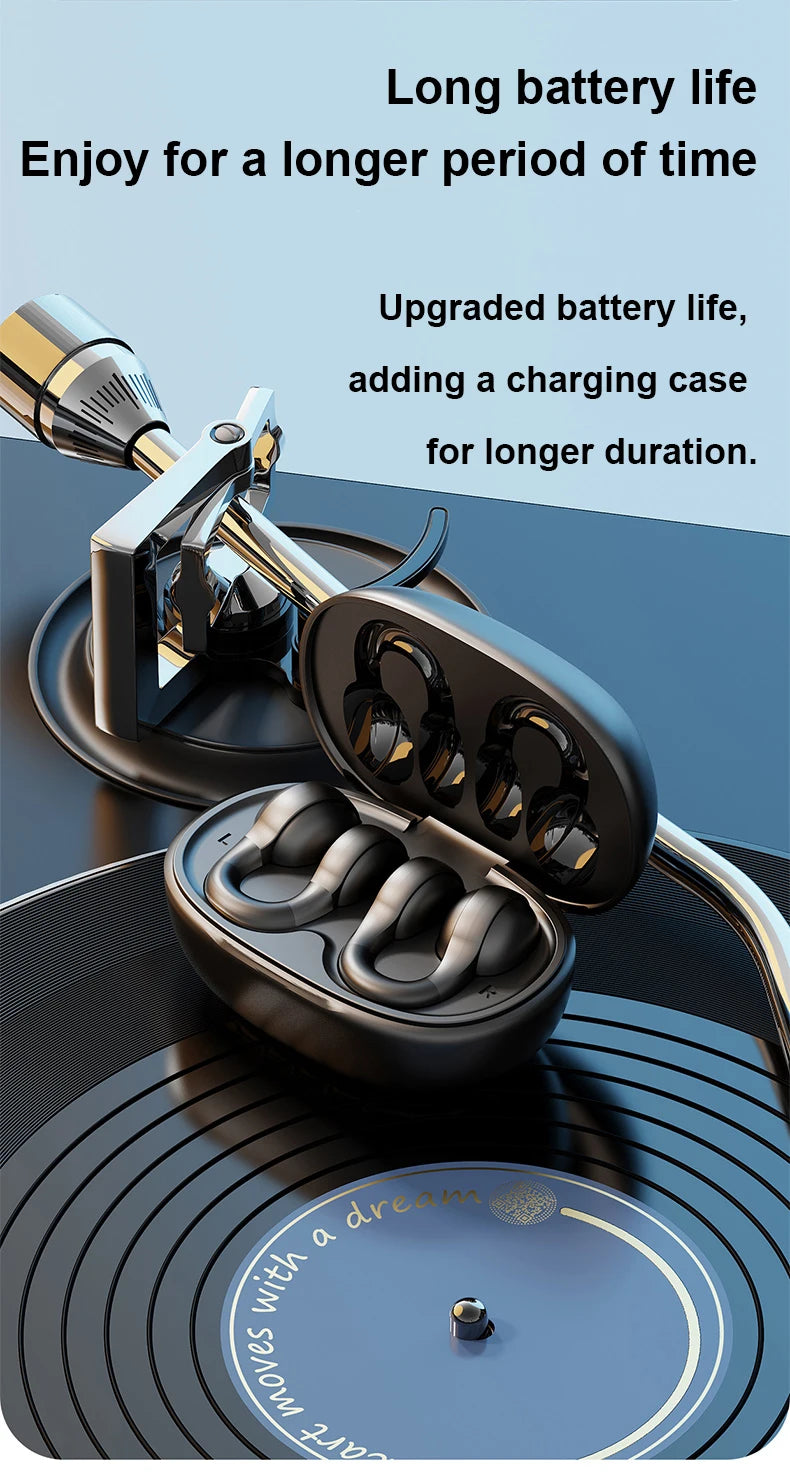 New Bluetooth Earphones Mirror-Style Digital Display Soft Silicone Ear Clip Wireless Headphone HD Noise Reduction Sports Headset