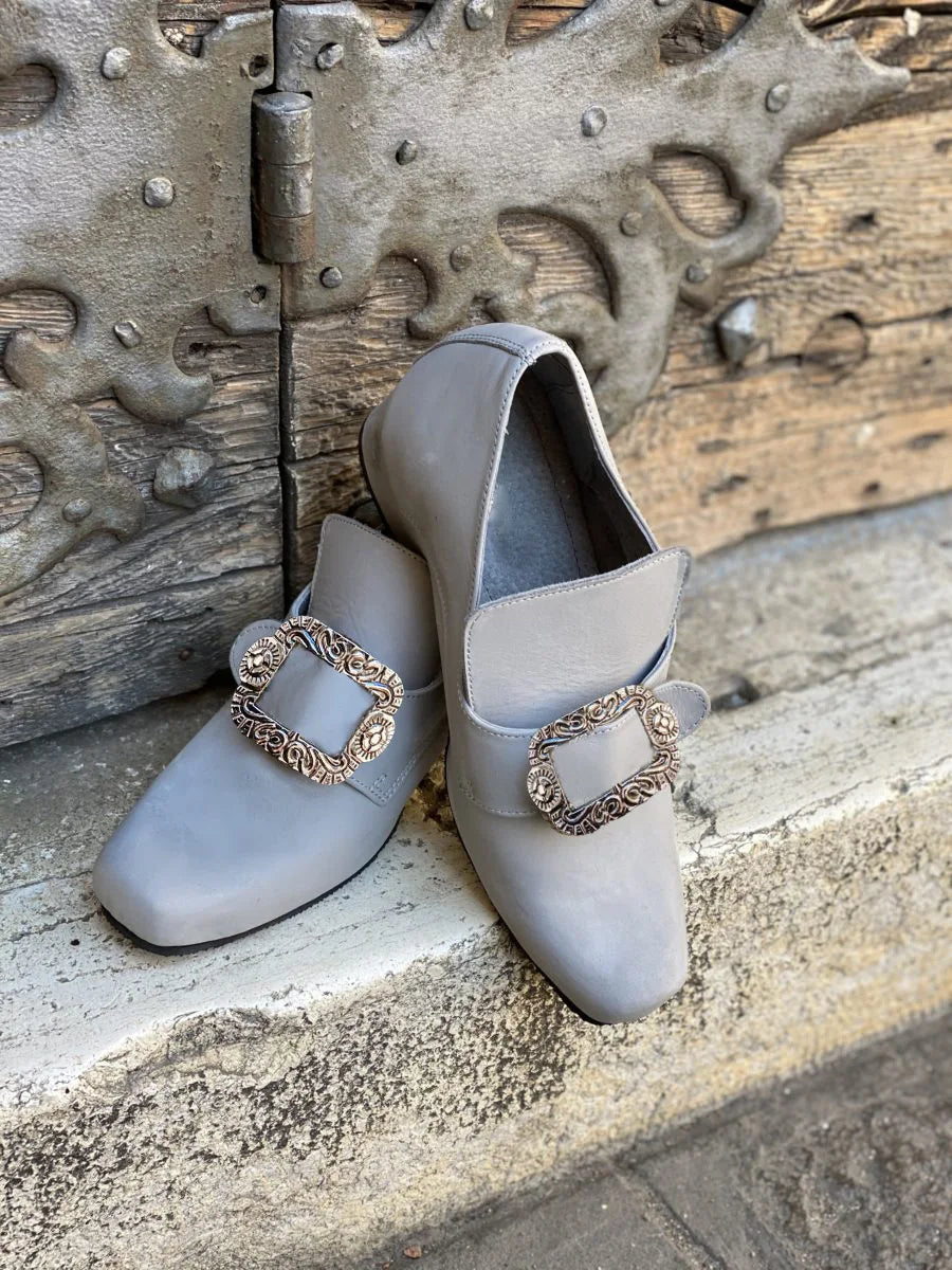 Vintage Medieval Renaissance Frock Shoes Unisex Block Heels With Buckle Boot Halloween Cosplay Costume Party Historical Footwear