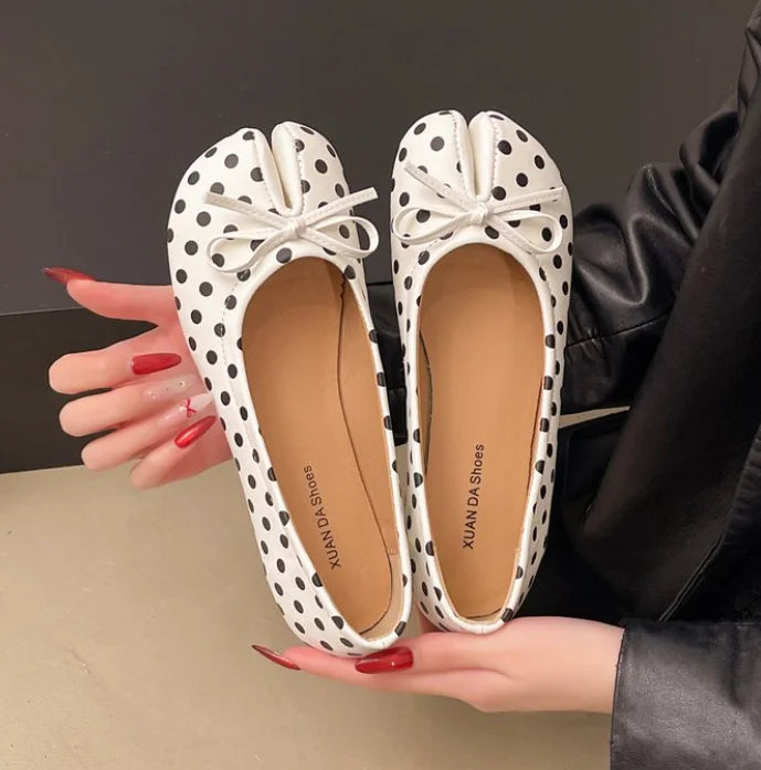 Luxury Brand Spring Retro Women's Bow Split Hoof Toe Single Shoes Comfortable Rubber Bottom Ladies Tabi Ninja Ballet Flat Shoes