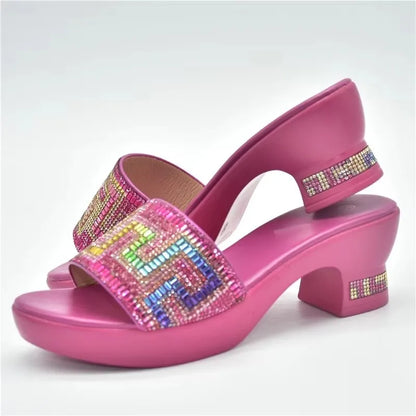 New African Wedding Shoes Decorated with Rhinestone Luxery Shoes Women Open Toe Shoes Slip on Italian Ladies Shoes and Sandals