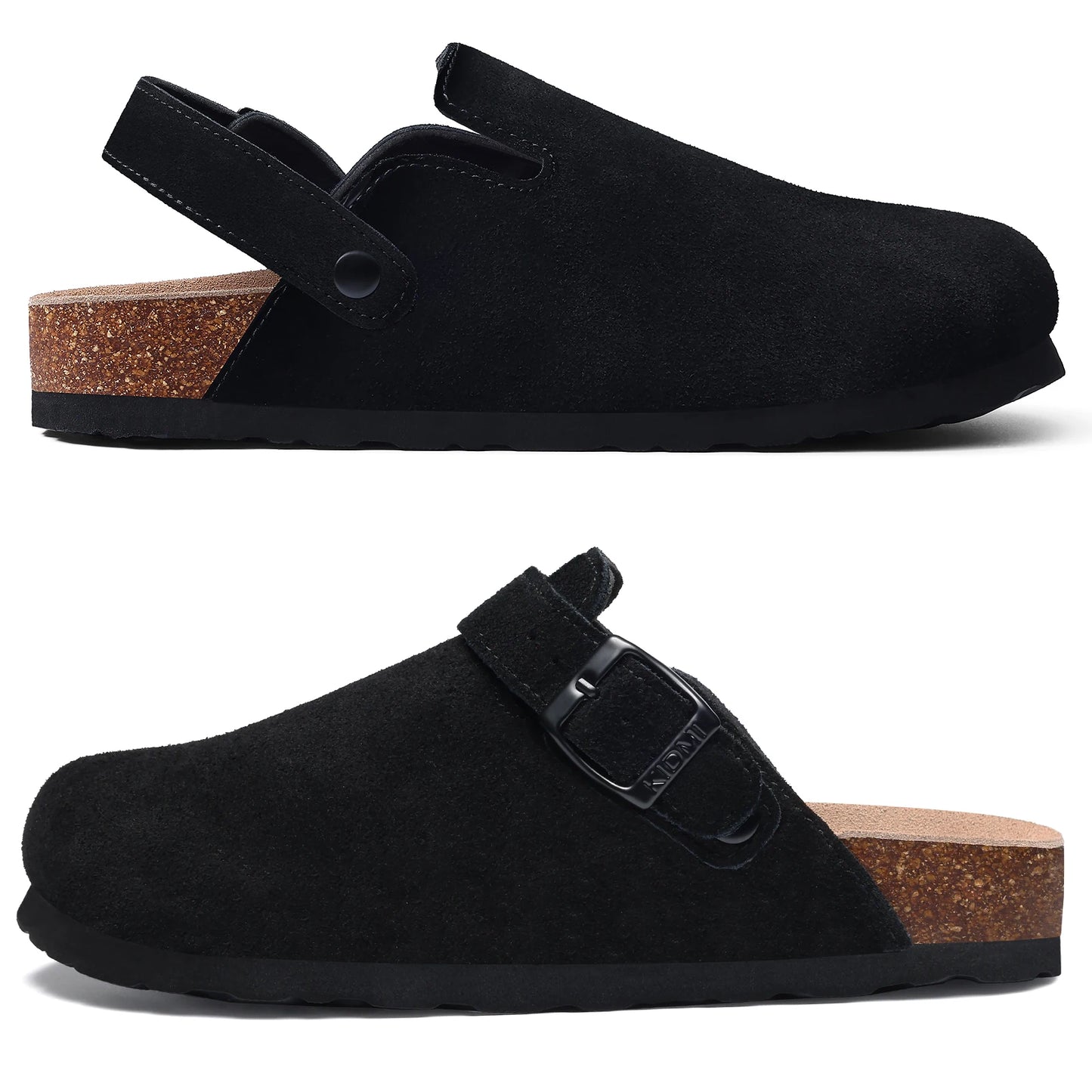 Kidmi New Cow Suede Women's Potato Shoes With Adjustable Strap Cork Insole Mules Outdoor Unisex Clogs Slippers With Arch Support