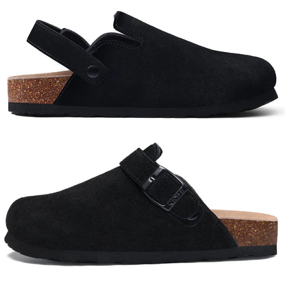 Kidmi New Cow Suede Women's Potato Shoes With Adjustable Strap Cork Insole Mules Outdoor Unisex Clogs Slippers With Arch Support