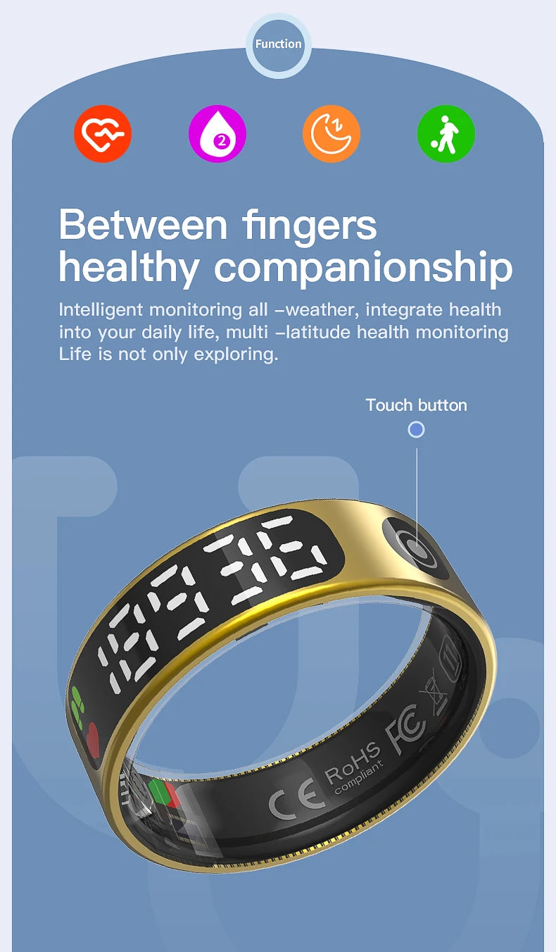 2026 New Smart Ring 5ATM Waterproof Bluetooth 5.1 Heart Rate Blood Oxygen Sleep Monitoring Men's and Women's Multi Sport Modes
