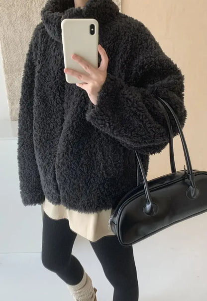 Fake Fleece Coat Women New Autumn Winter Casual Fleece-Lined Thickened Fur-Onepiece Coat Top