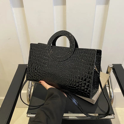 Women's Crocodile Pattern PU Leather Handbags Green Square Bag Fashion Brand Shoulder Messenger Bags Female Clutches