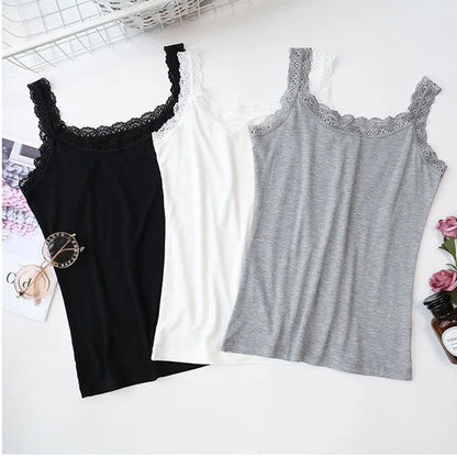 Summer Sleeveless Women Tank Top With Lace Top Red Inside Wear Lace Camisoles Loose Underwear Womens Clothing Vest