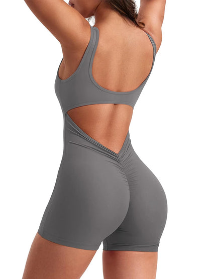 Summer 2025 High-Waisted One-Piece Shorts with Shoulder Straps Slimming Hip Lifting Sexy Sports Yoga Wear