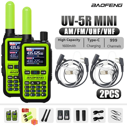 1/2PCS Baofeng UV-5R Mini Green Walkie Talkie With Green 805s 5CM Antenna Frequency Copy Ultralight AM FM UHF VHF 1KM-5KM Range