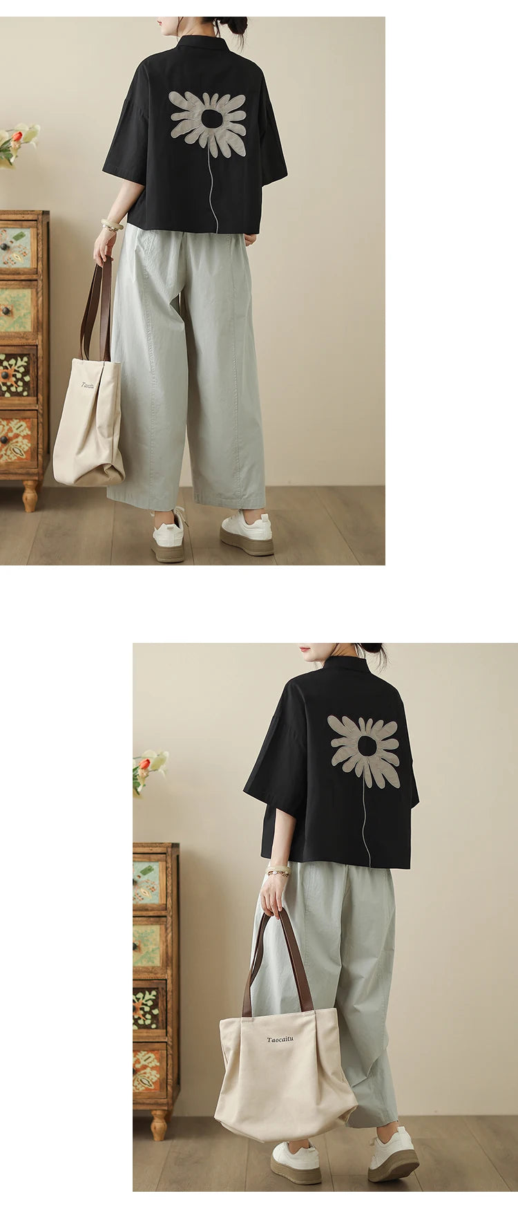 High-End Korean Japanese Artistic ort Sve Cotton Linen Embroidered irt Summer Wear Pear ape Fitting Women's Top