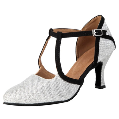 New Latin Dance Shoes Ladies Salsa Tango Ballroom Party High Heels Black Silver Summer Closed Toe Women's Shoes Dancing Shoes