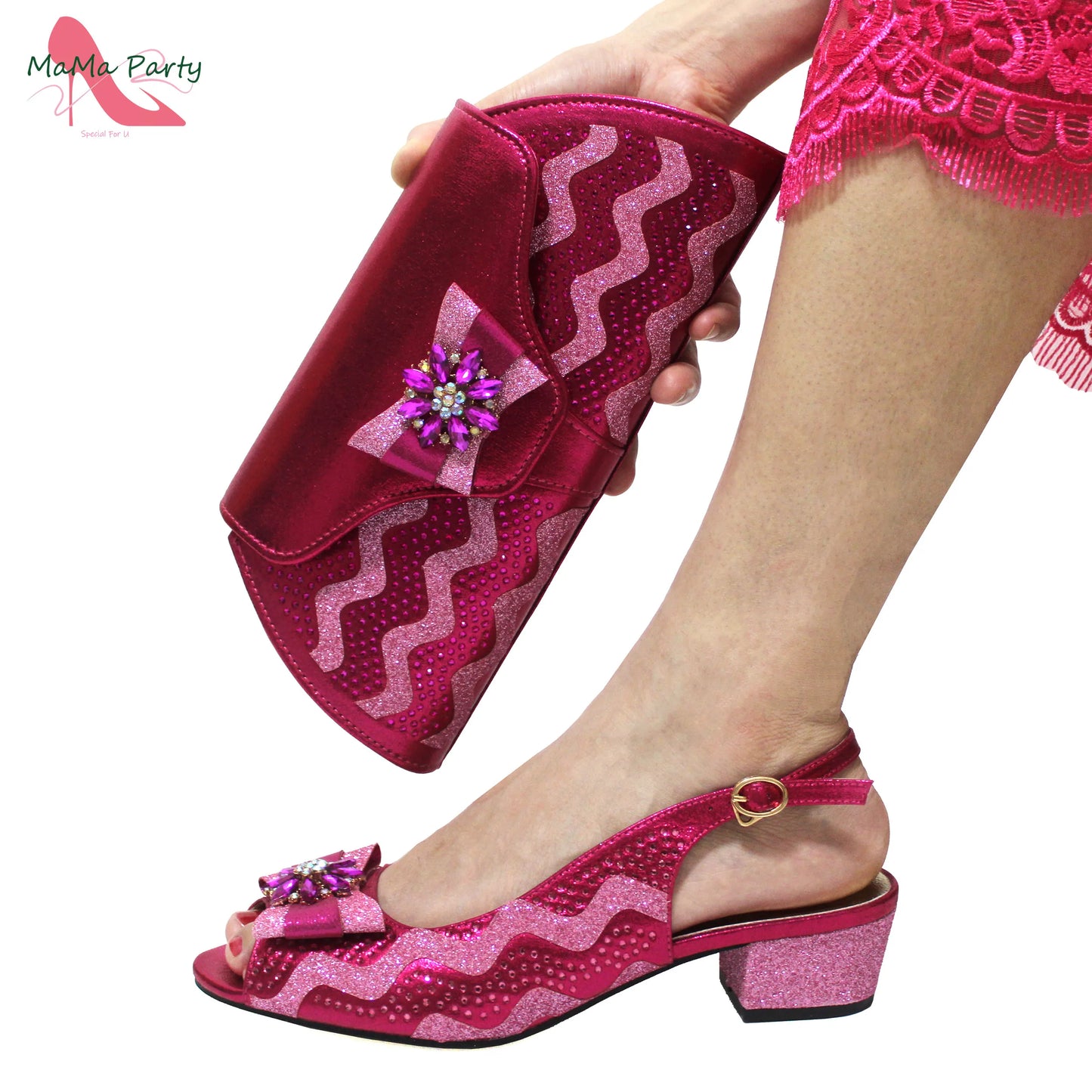 Golden Elegant Ladies Shoes Matching Bag Set Slingbacks Peep Toe Low Heels Fashion New Design Italian for Wedding
