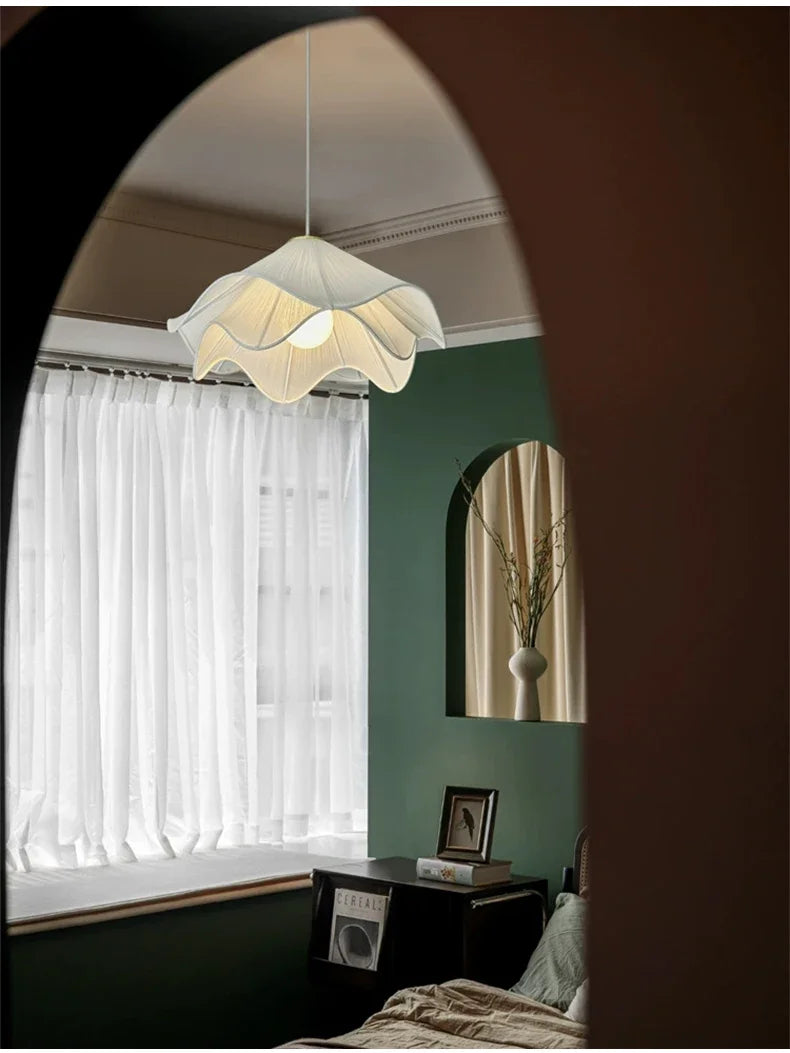 Nordic Minimalist Wabi Sabi Creamy Wind Fabric Chandelier Living Dining Room Bedroom Pendant Lights Home Hanging Lamp Fixture