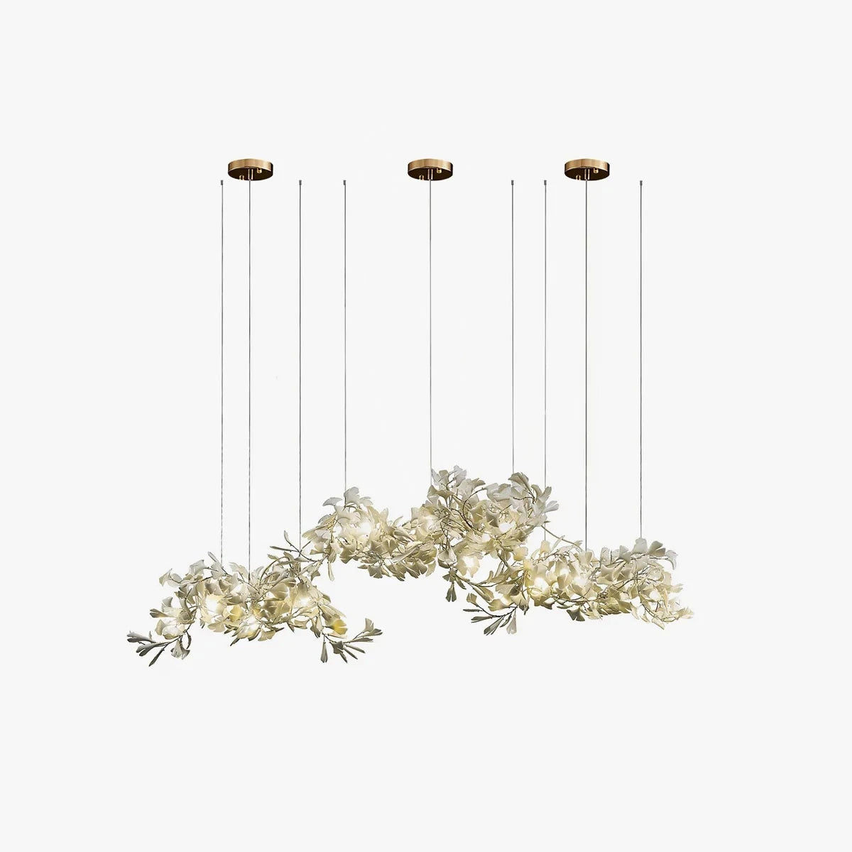 Ginkgo Leaves Loft Hanging Chandelier Light For High Ceiling Staircase Living Dining Room Modern White Porcelain Leaf Chandelier