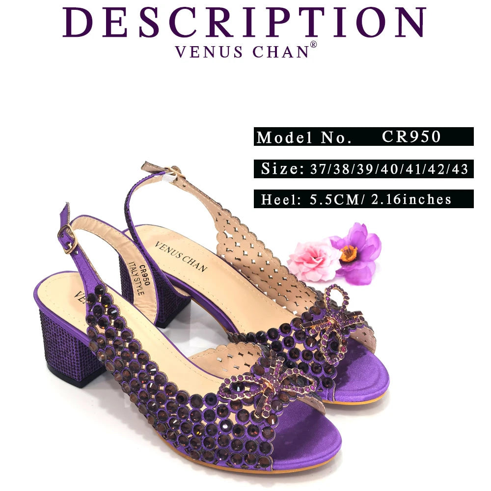 2024 New Italian Design Full Drill Elegant Wine Evening High Heels Wedding Party Shoes Matching Clutch Handbag