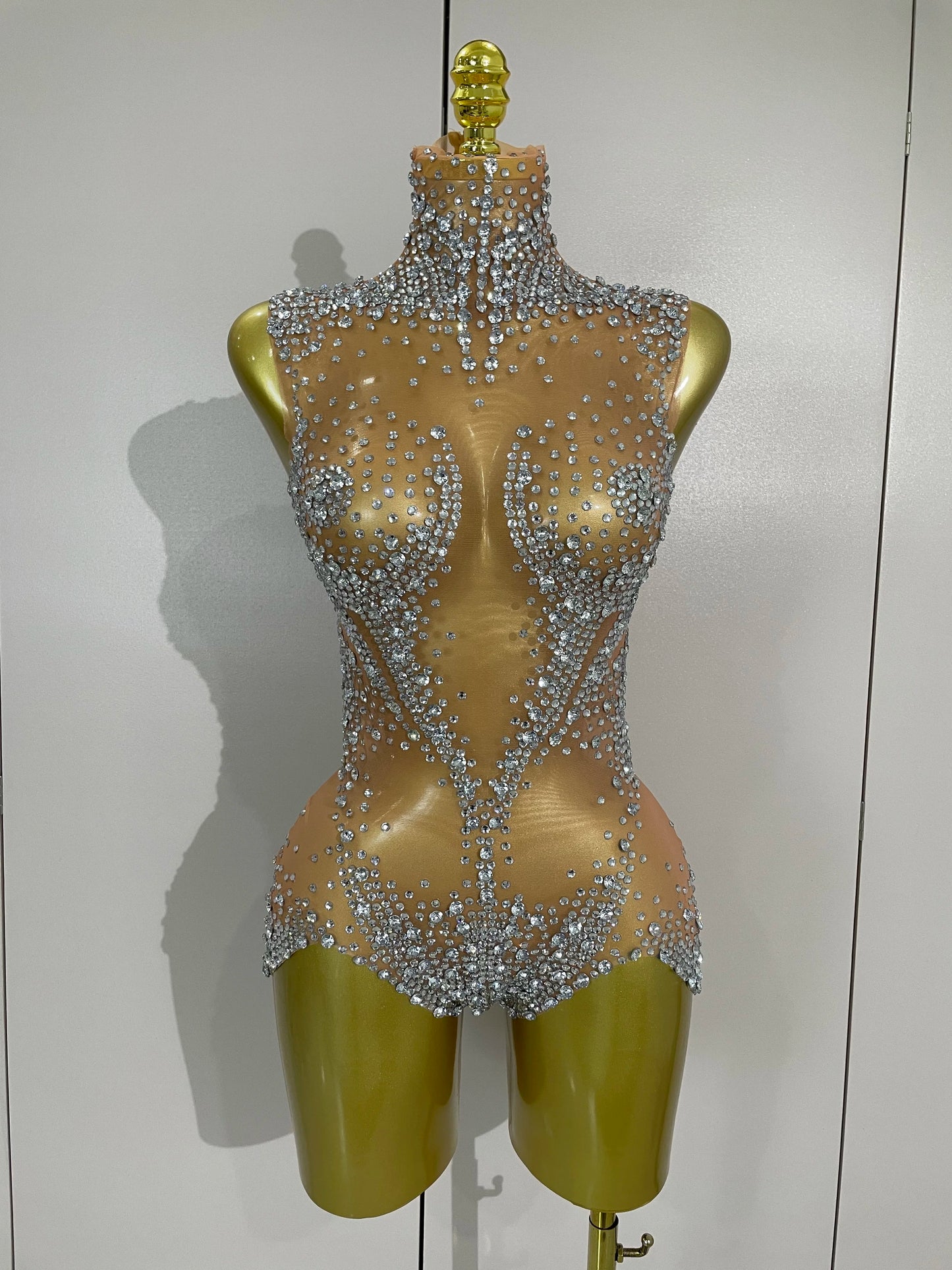 Sexy Stage Sparkly Rhinestone Mesh See Through Crystal Bodysuits Women Luxury Birthday Dancer Nightclub Bar Performance Outfit