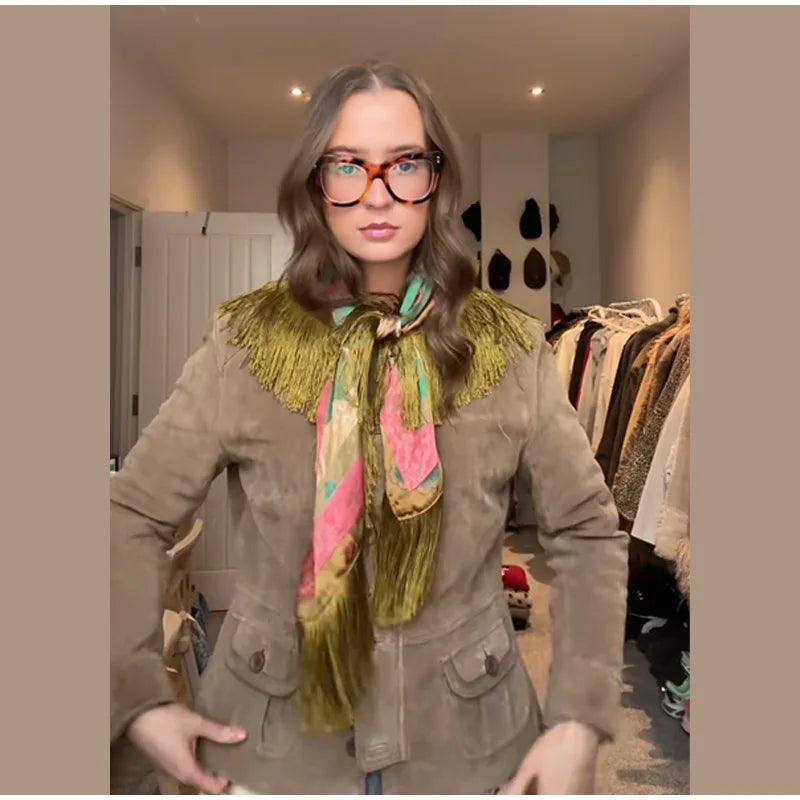 Tassel Floral Women ’s Scarf Large Square Silky Satin Scarf With Olive Fringe Trim Scarf Female 2026 Spring Woman Accessory