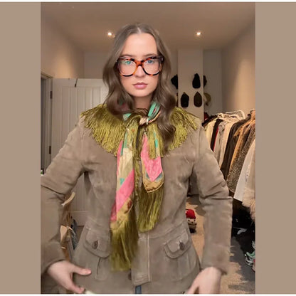 Tassel Floral Women ’s Scarf Large Square Silky Satin Scarf With Olive Fringe Trim Scarf Female 2026 Spring Woman Accessory