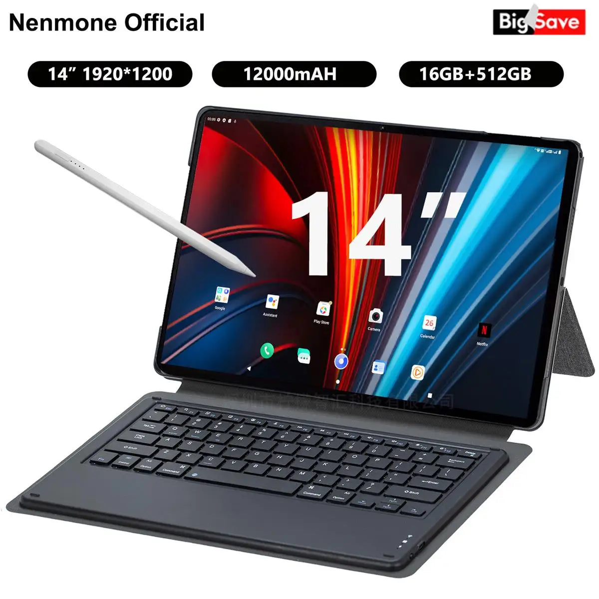 Nenmone Mpad15 14 inch Tablet 2 In 1 Tablet Laptop 14" Octa Core 16GB RAM 512GB ROM Android15 Tablet With Keyboard 2.4G/5G WiFi