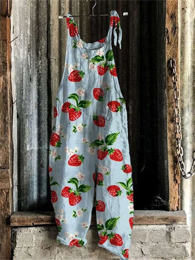 Suspenders Jumpsuits Women Print One Piece Pocket Overalls Sling Long Pants Casual Loose High Waist Rompers Y2k Streetwear 2025