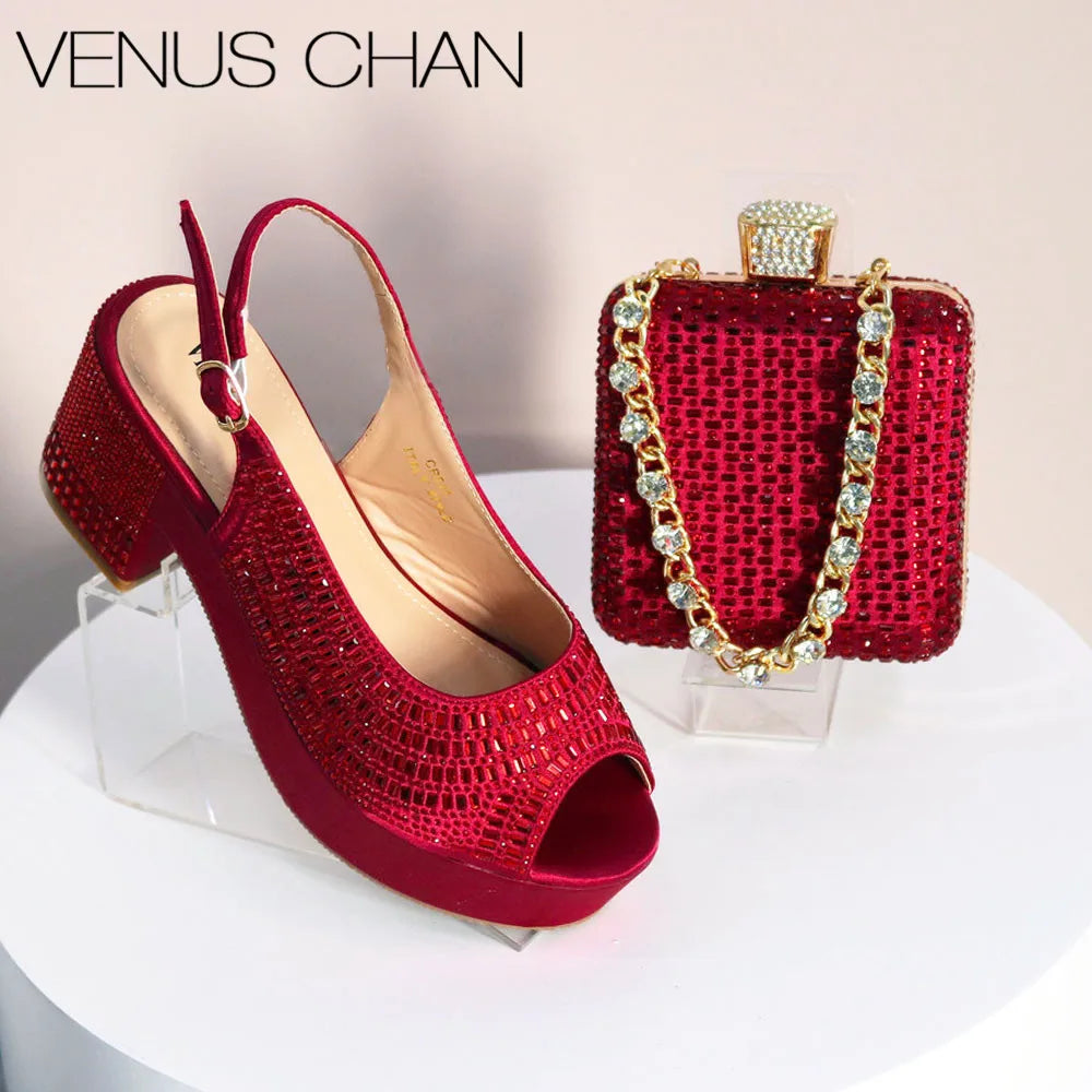 High Heels 2024 Women's Purple Luxury Designer Split Square Toe Rhinestone Wedding Shoes and Wedding Set
