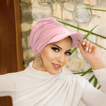 New Wide Brim Headwraps Hat for Women Muslim Turban Cap Multicolor Pullover Bonnet Travel Beanies Sun Hat Hair Loss Fashion
