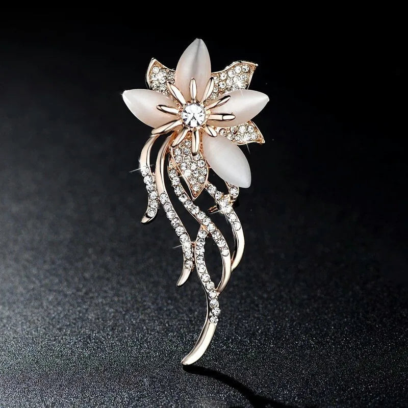 Elegant Crystal Bauhinia Brooches for Women Fashion Rhinestone Bouquet  Brooch Wedding Jewelry Clothing Coat Lapel Pins