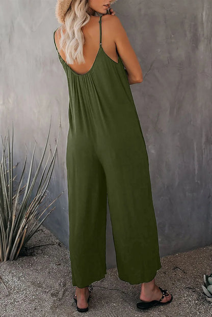 Strap jumpsuit for women's summer new cross-border solid color inserted bag casual jumpsuit