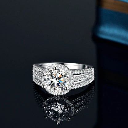 PT950 Platinum Three-Row Ring - 2 Carat Moissanite with Stylish Craftsmanship, Women's Trendy Jewelry