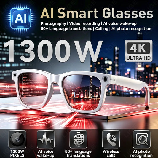 LIGE New AI Smart Glasses With Video Camera 1300W Outdoor Sunglasses Wi-Fi Transfer BT Call Audio Record Smart Wearable Headset