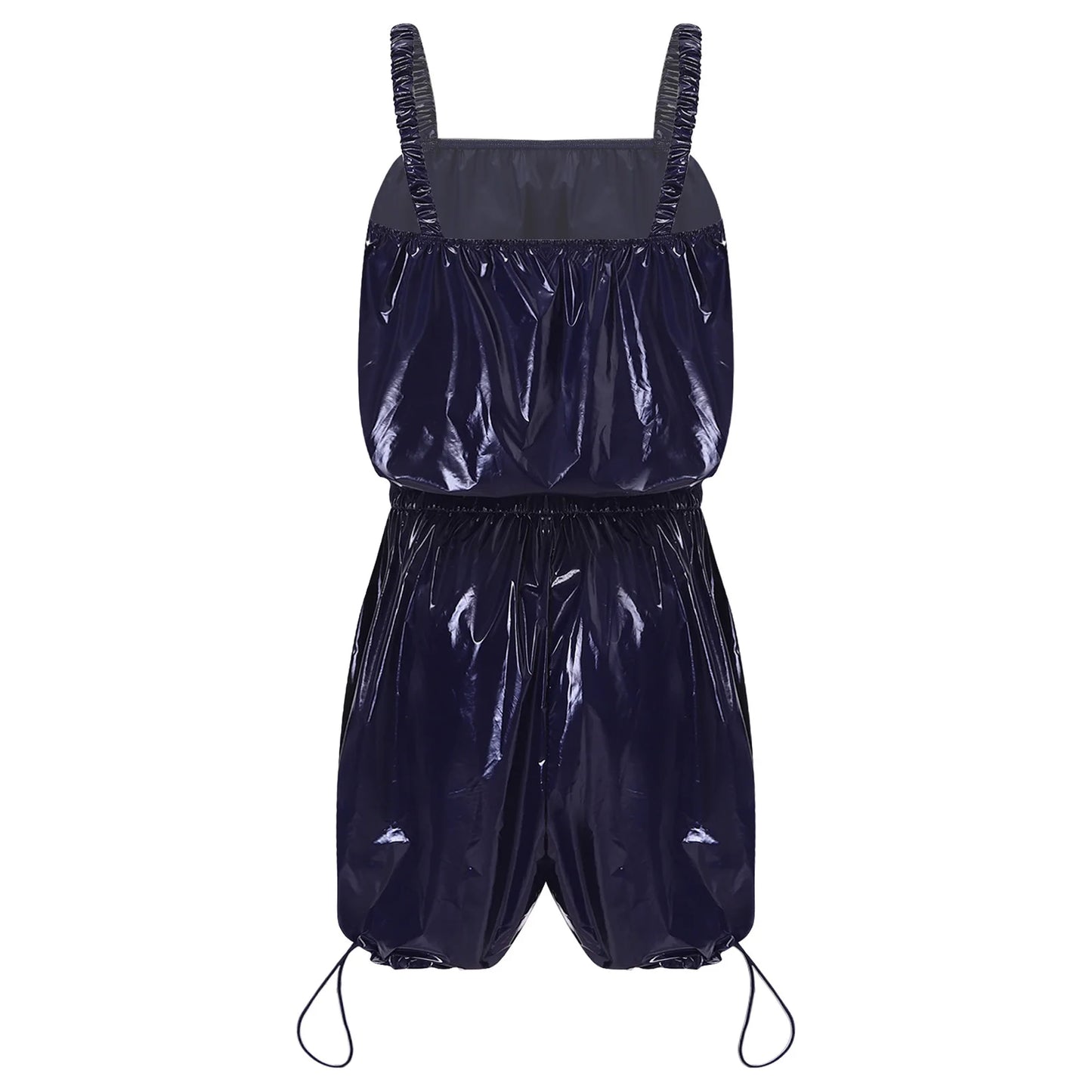 Womens Glossy Waterproof Diaper Cover Sling Bodysuit Waistband Drawstring Legs One-piece Cami Rompers Adaptive Short Jumpsuit