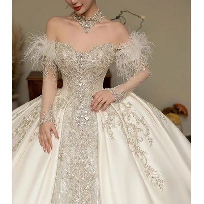 Customized Vestido De Noiva Strapless Sleeveless Wedding Dresses 2025 For Women Beads Sewn Ivory Lace Bride Boho Bridal Gown 096