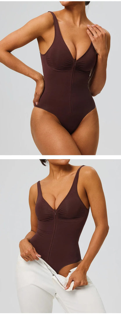 Seamless Bodysuit with Strong Compression Molding Abdominal Compression Underwear Straps Zipper One-Piece Shapewear Yoga Sets