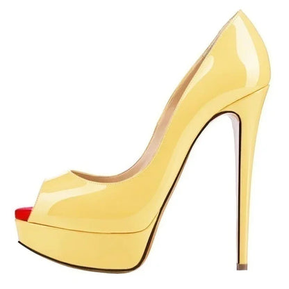 Women Pumps Sexy Platform Peep Toe 14cm Extremely High Heels Woman  Patent Leather Nighclub Red Wedding Shoes Gradient Stiletto