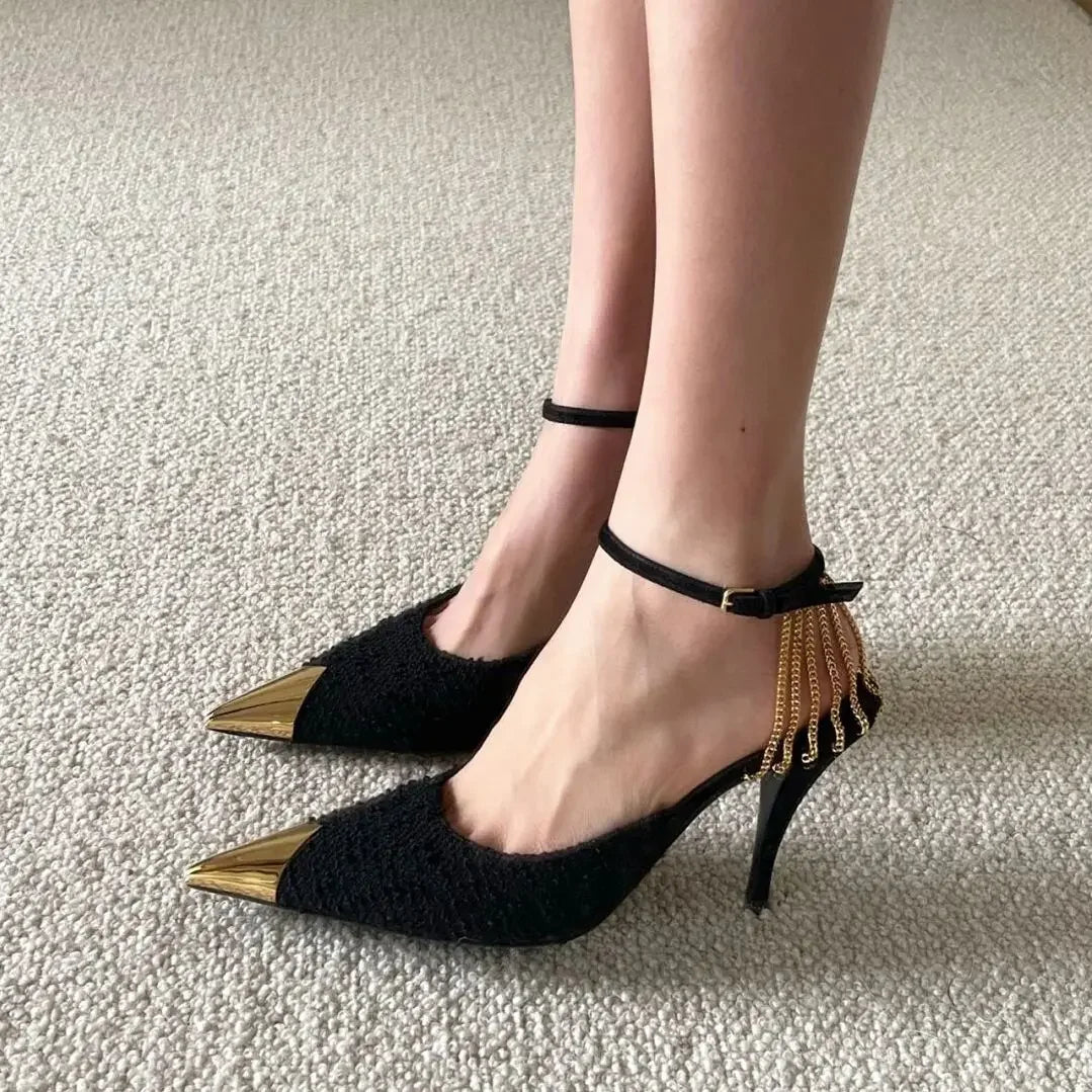 Stiletto Pointed Toe Sandals for Women 2025 Luxury Footwear Vintage Sandal Summer Offers Pvc Cheap Liquidation Woman Shoes Sale