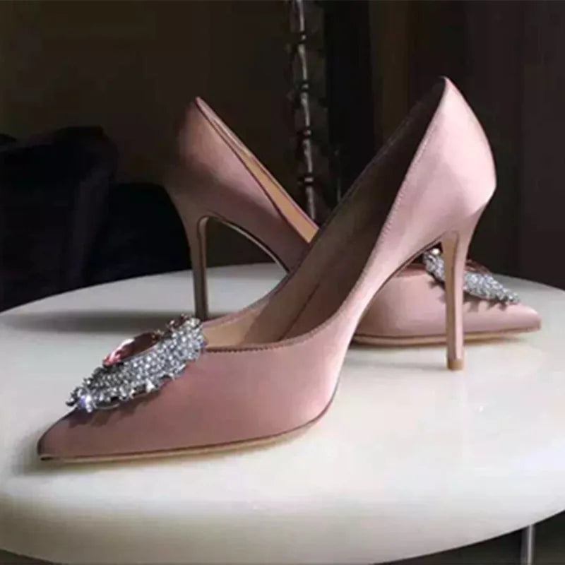 Luxury Diamond Crystal Satin Women Pumps Elegant Pointed toe Stiletto High heels Spring Autumn Fashion Wedding Banquet Shoes