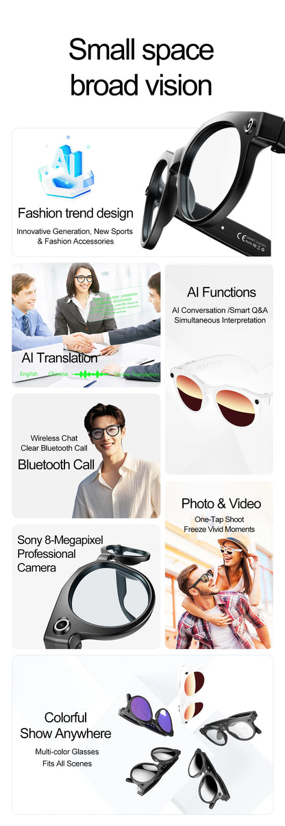 2026 New AI Smart Glasses 8MP Camera 1080P Video Shooting Real-time Translation SI BT Call Music Play Voice Recording Sunglasses