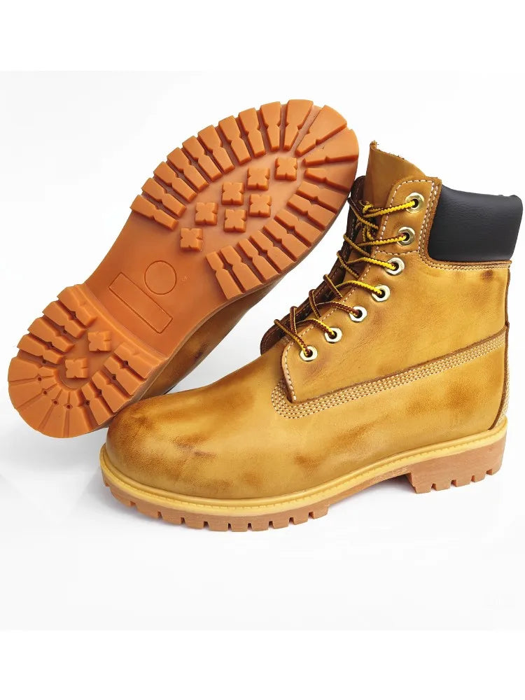 Men Handmade Vintage Cowskin Genuine Leather Ankle Boots Lace Up Spring Autumn Cargo High Top Shoes Mens Motorcycle Short Boots