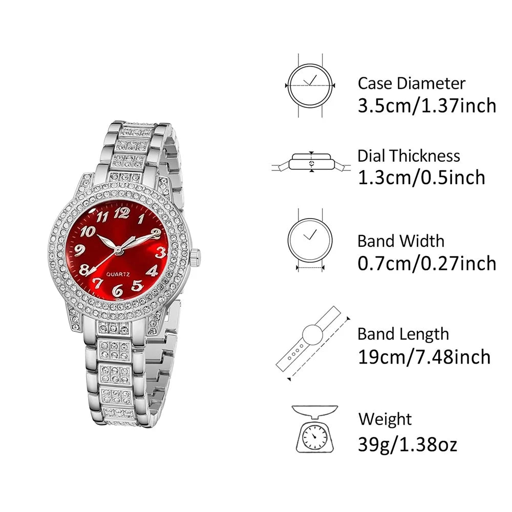 4Pcs/Set Unisex Jewelry Watches Women's Wristwatch Accessories Silver Red Trendy Fashionable Elegant Classic Exquisite Light Luxury Rhinestone Luxury Bracelet Watch Set Y2K Suitable for Daily Outfits Perfect Holiday Gift